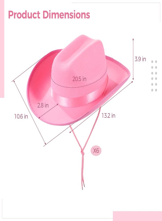 Homaisson 6 Pcs Boys Girls Cowboy Hat Pink Felt Wide Brim Western Cowgirl Hat with Adjustable Rope Dress Up Hat for Cowboy Cowgirl Theme Party - Image 4